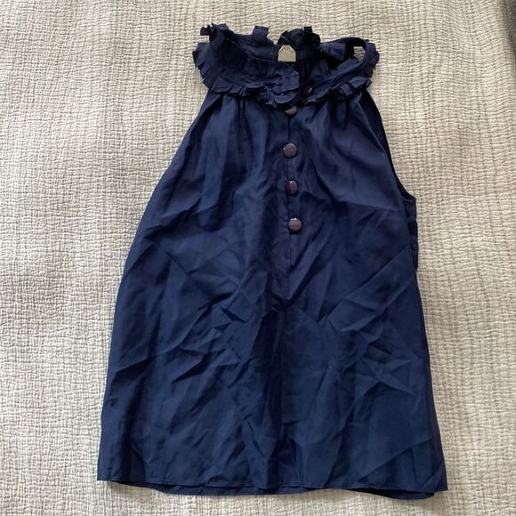 🧡 Navy J.Crew Ruffle Collar Silk Top - Picture 1 of 5